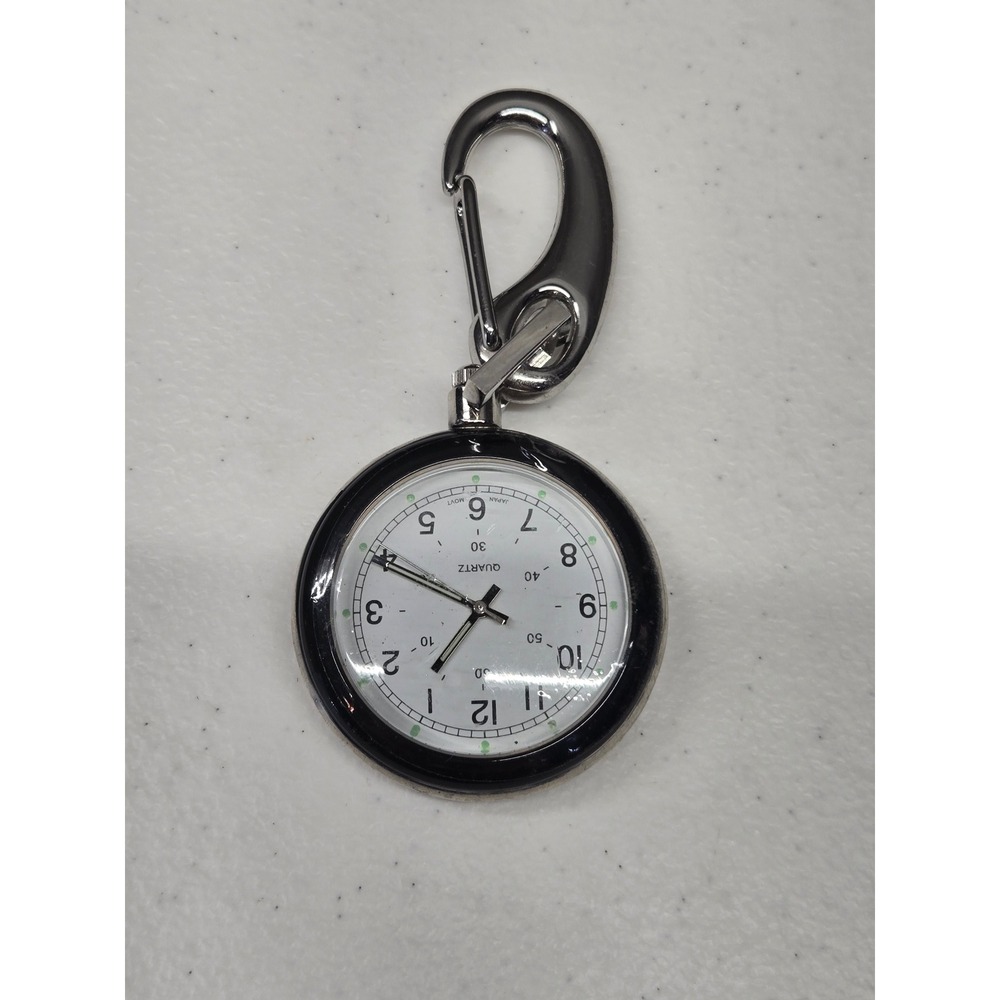 Silver Tone Carabiner Clip Watch White Dial Japan Quartz Movement Nurse Hiker